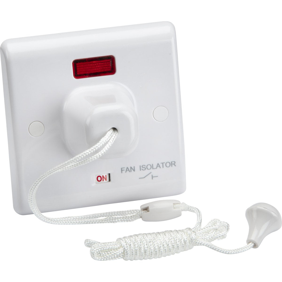10A Fan Isolator Pull Cord Switch with Neon and Mechanical Indicators - White