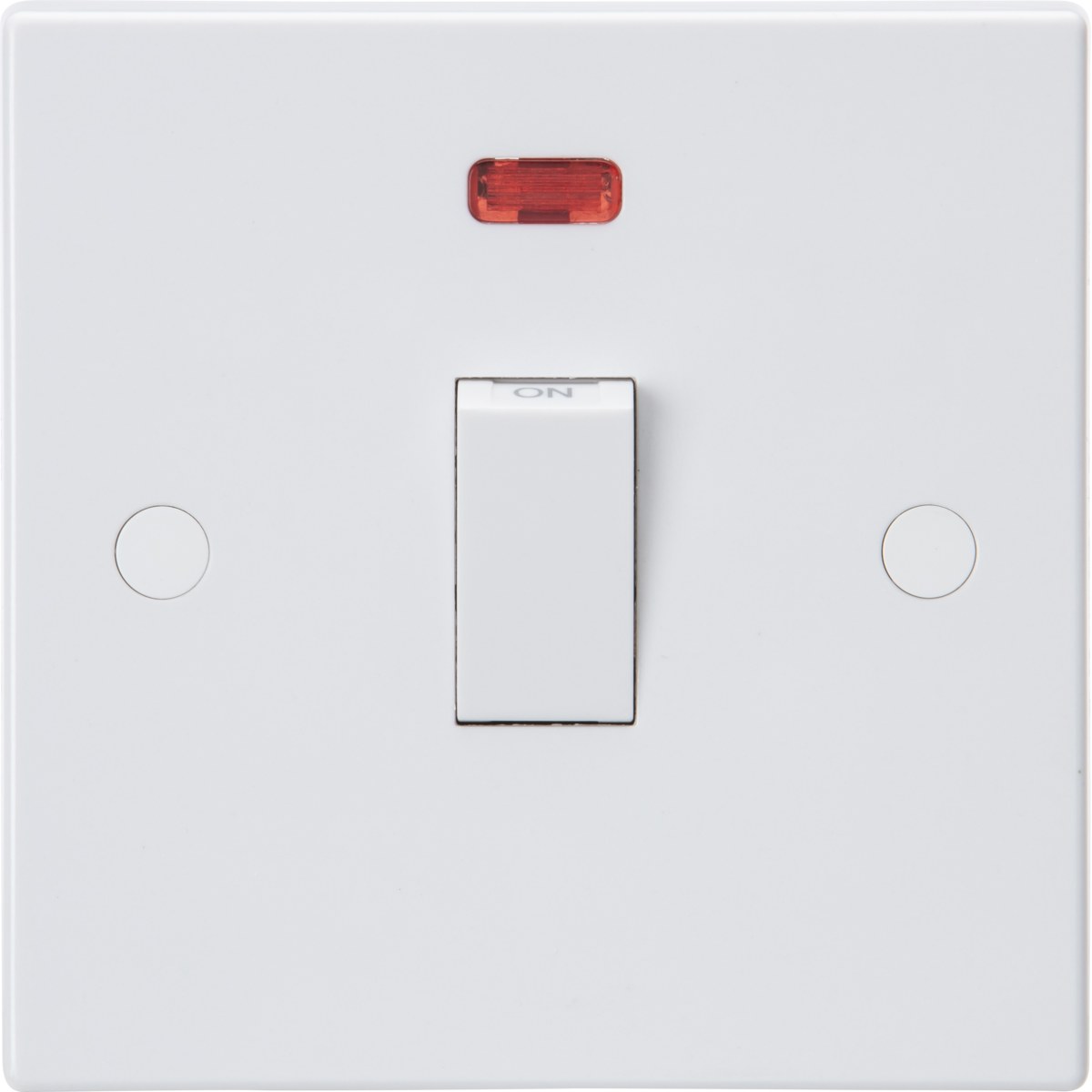 32A 1G DP Switch with Neon and Flex Outlet from Base - White