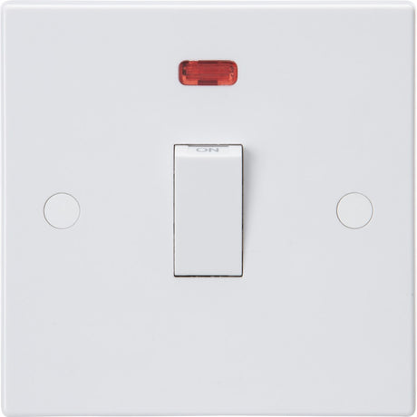 32A 1G DP Switch with Neon and Flex Outlet from Base - White