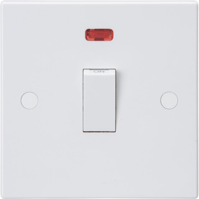 32A 1G DP Switch with Neon and Flex Outlet from Base - White
