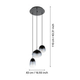 Prolbette Smoked Glass 3 Light Pendant - Black