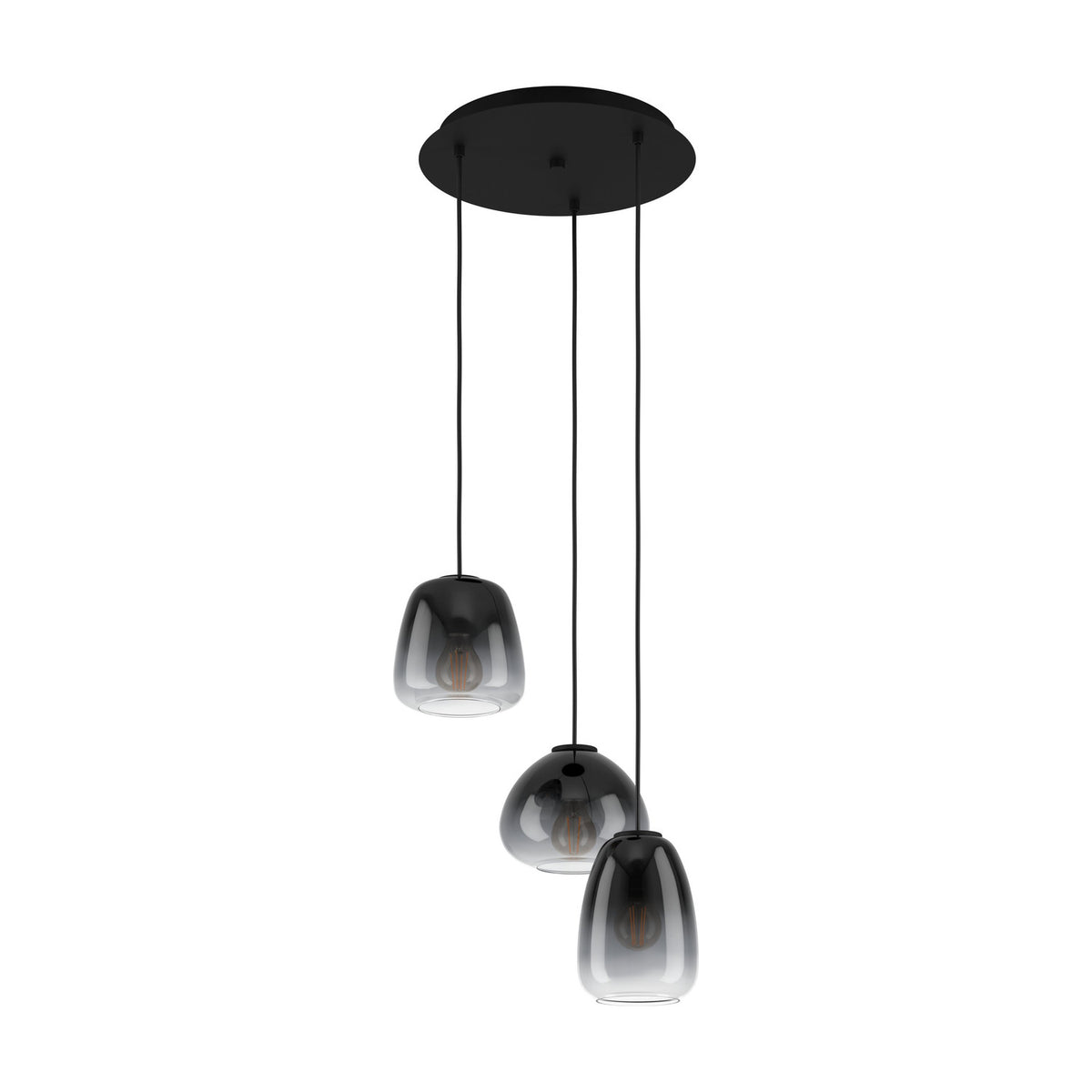 Prolbette Smoked Glass 3 Light Pendant - Black