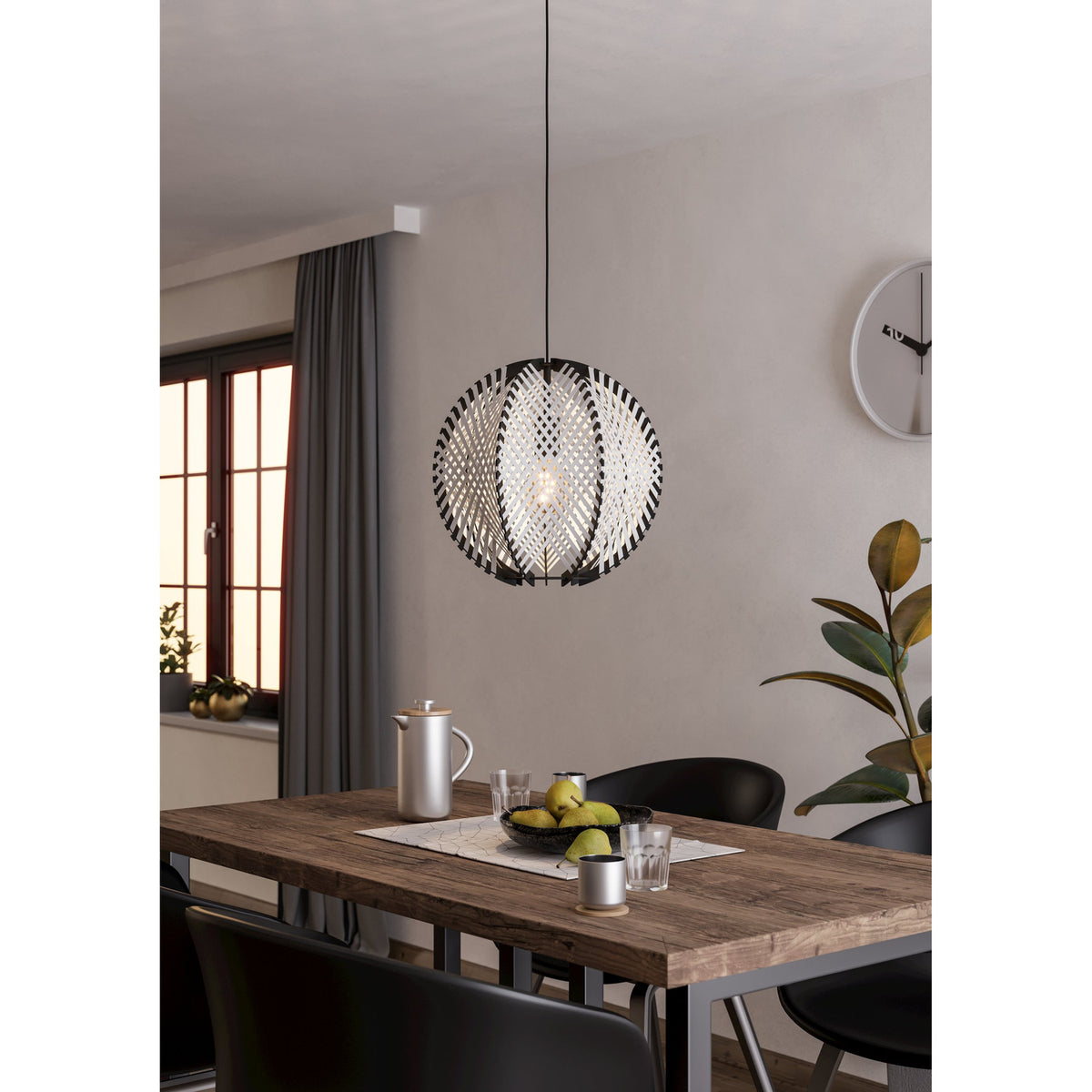 Prosena Wooden Pendant Light 40cm - Black, Wood & White