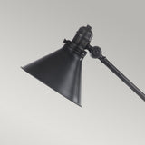 The Provence 1 Light Table Lamp - Old Bronze showcases a sleek, black metal adjustable design with knuckle joints and a conical shade. Set against a plain gray background, its old bronze finish brings an enduring elegance to any room.