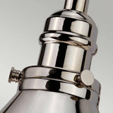 Close-up of the Provence 1 Light Wall Light in polished nickel, featuring glossy cylindrical and rounded elements with visible screws, set against a light gray background.