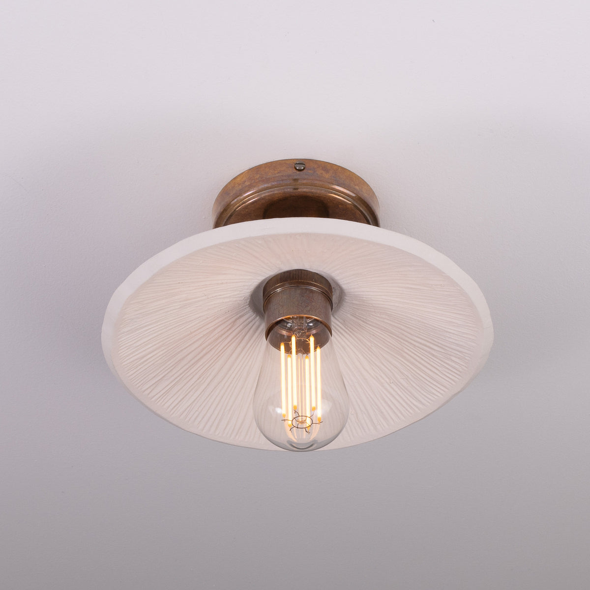 Pyrus Ceramic Semi Flush Ceiling Light - Matt White Striped