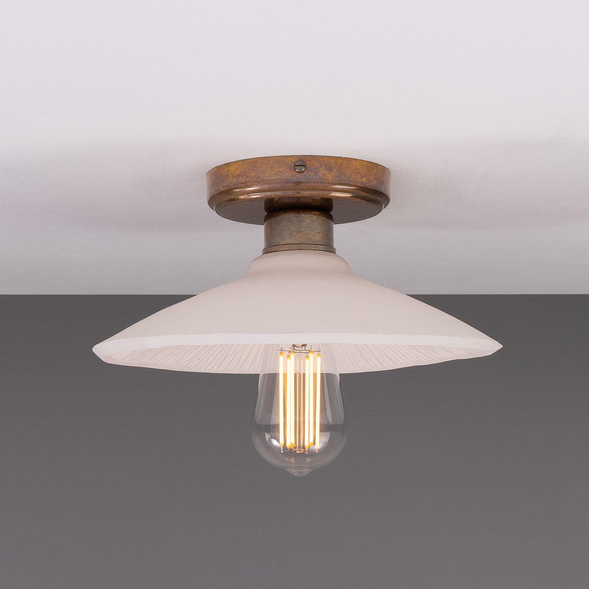 Pyrus Ceramic Semi Flush Ceiling Light - Matt White Striped
