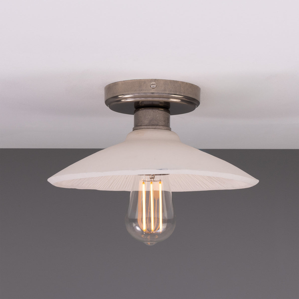 Pyrus Ceramic Semi Flush Ceiling Light - Matt White Striped