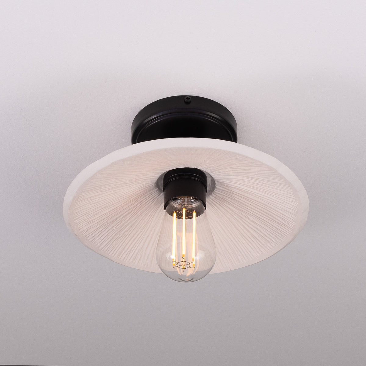 Pyrus Ceramic Semi Flush Ceiling Light - Matt White Striped