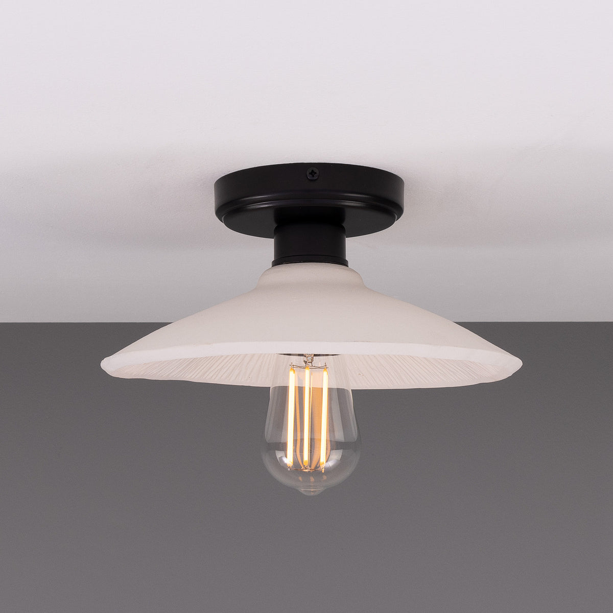 Pyrus Ceramic Semi Flush Ceiling Light - Matt White Striped