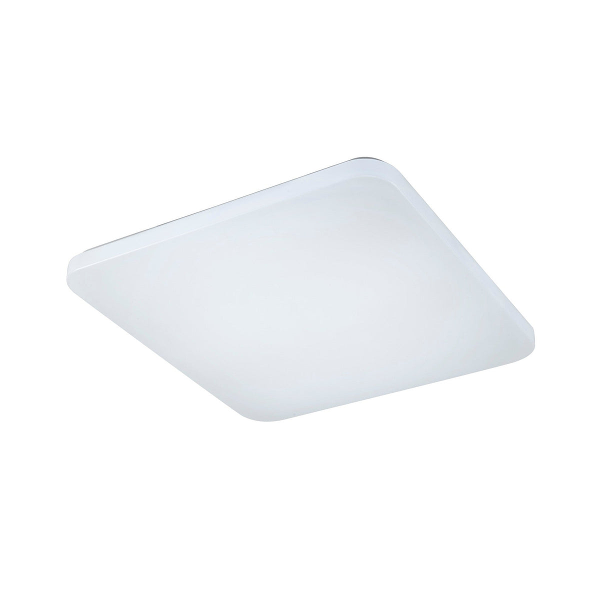 Mantra Quatro II 60W LED flush ceiling light in matt white with a square acrylic diffuser and chamfered corners on a plain background.