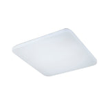 Mantra Quatro II 60W LED flush ceiling light in matt white with a square acrylic diffuser and chamfered corners on a plain background.
