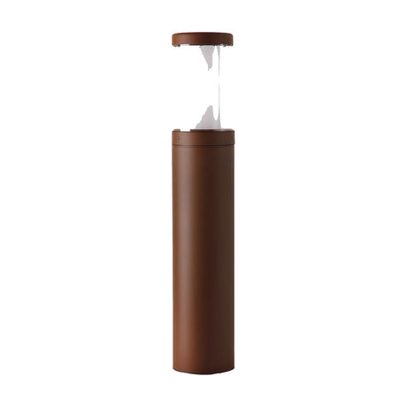 Quoin Stainless Steel Outdoor Bollard Light, 45cm, cylindrical rust-toned body with flat circular top and clear polycarbonate lens, shown on a plain white background.