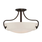 The Chantilly 3 Light Semi-Flush in bronze features an opal-etched glass diffuser and elegant curved arms with a Palladian Bronze finish.