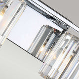 Close-up of a Divine 2 Light Wall Light in polished chrome, featuring multiple vertical crystal glass slats surrounding small bulbs, set against a neutral background.