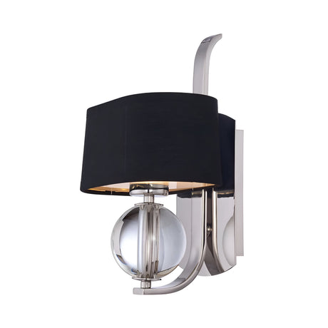 Introducing the Gotham 1 Light Wall Light in Imperial Silver, a sleek wall sconce featuring a metal frame and round glass orb. This elegant fixture is complemented by a black fabric shade, offering a sophisticated and contemporary style, skillfully mounted on a polished backplate to enhance your modern decor.