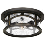 The Marblehead Outdoor 2 Light Flush in Palladian Bronze is a round, flush-mount light fixture designed for outdoor use. It features seeded glass panels with a single visible bulb inside. Its weather-resistant design and bubbled glass texture bring an elegant, vintage charm to any setting.