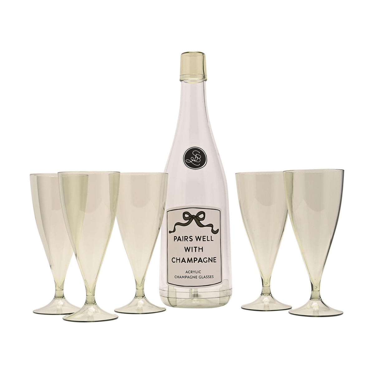 Pairs Well Acrylic Champagne Bottle Flute Set of 5 - Green