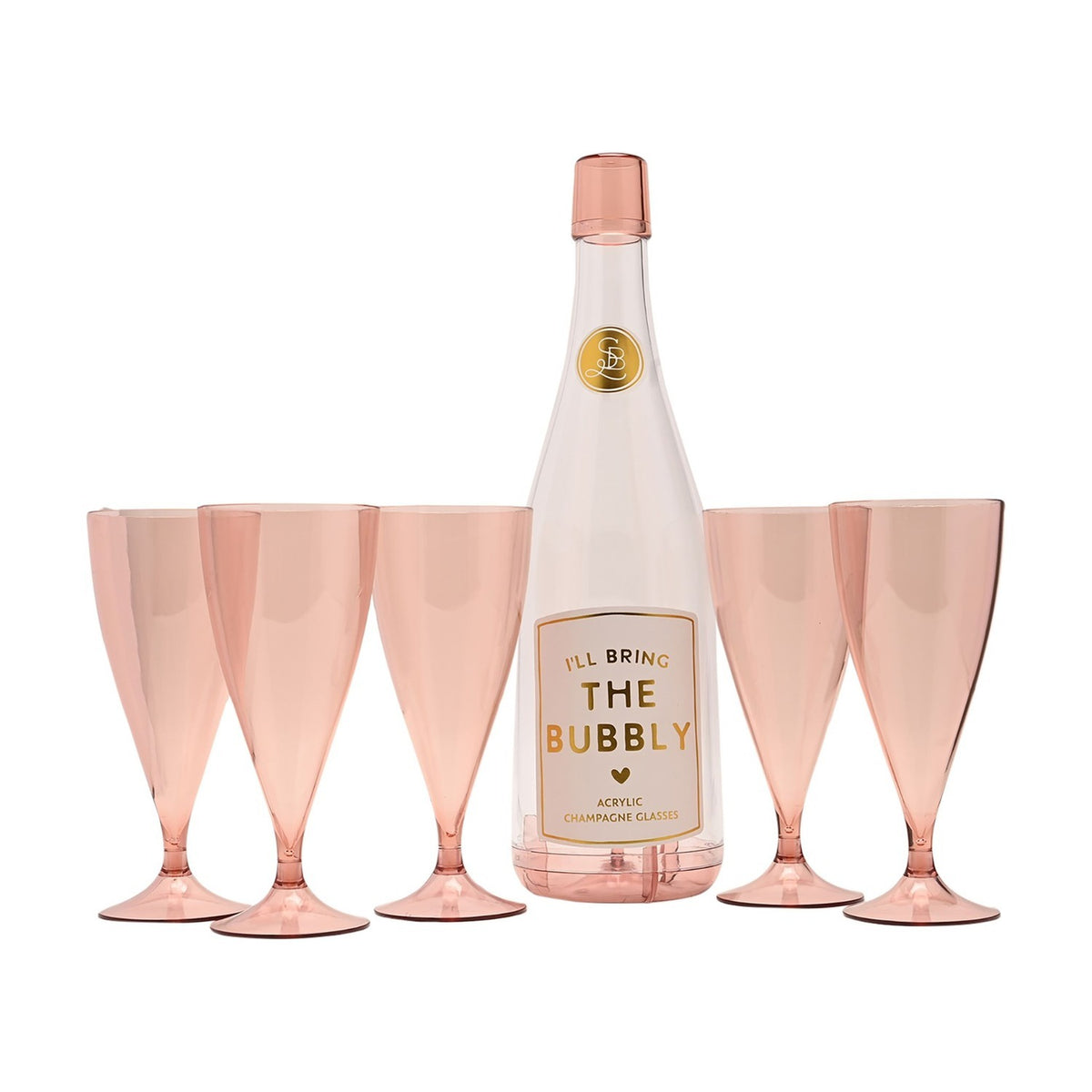 Bring The Bubbly Bottle Set of 5 Acrylic Champagne Flutes - Pink