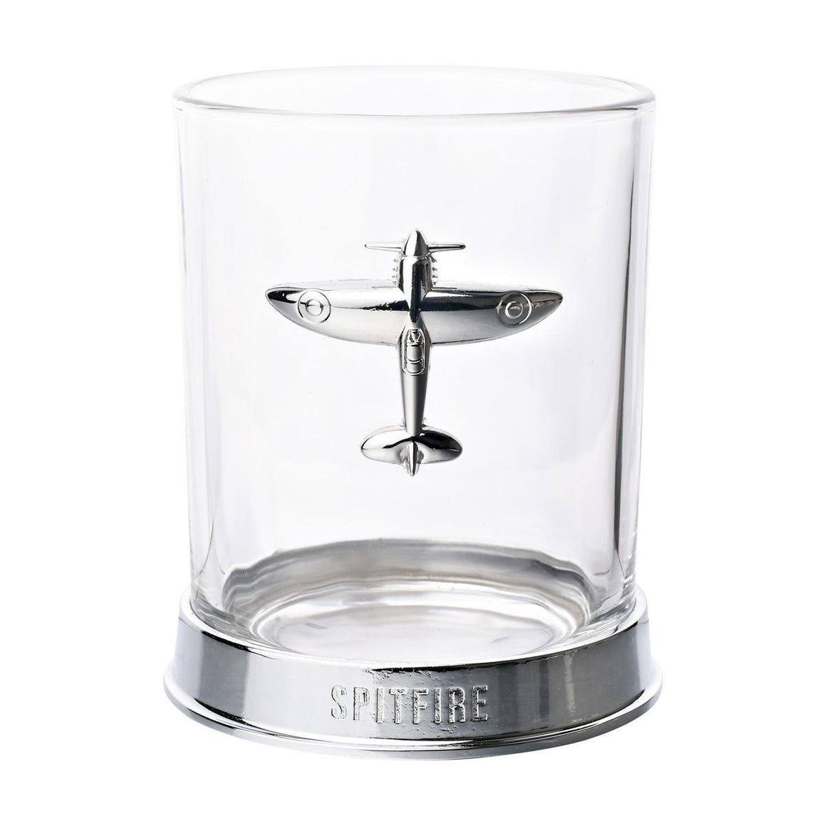 Spitfire Glass & Metal Whiskey Tumbler with Emblem - Clear