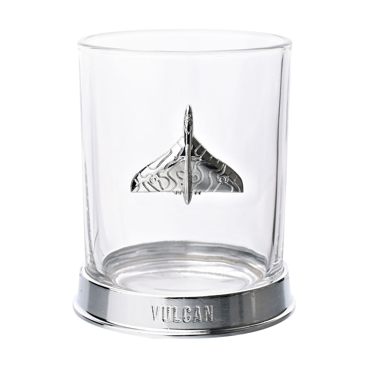 Vulcan Aircraft Emblem Glass & Metal Whiskey Tumbler - Clear