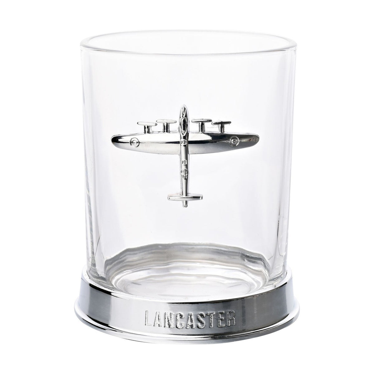 Lancaster Bomber Glass and Metal Whiskey Tumbler - Clear