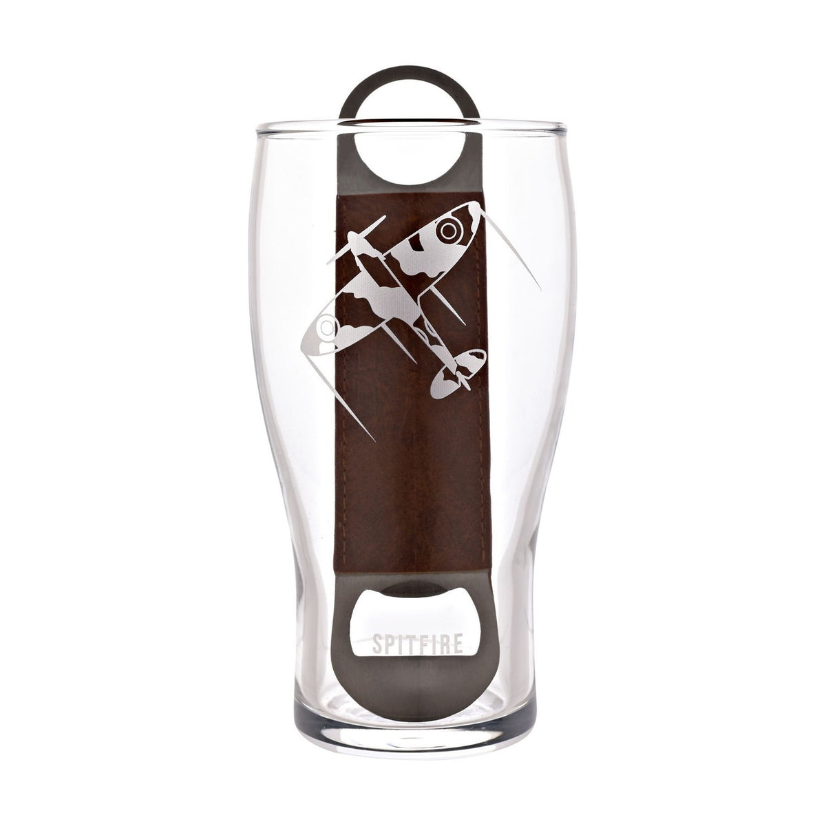 Spitfire Etched Pint Beer Glass with Bottle Opener Set - Clear
