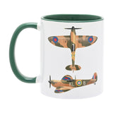 Spitfire Printed Stoneware Mug with Green Handle - White