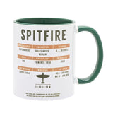 Spitfire Printed Stoneware Mug with Green Handle - White