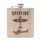 Spitfire Iron Hip Flask 6oz with Hinged Screw Cap - Silver