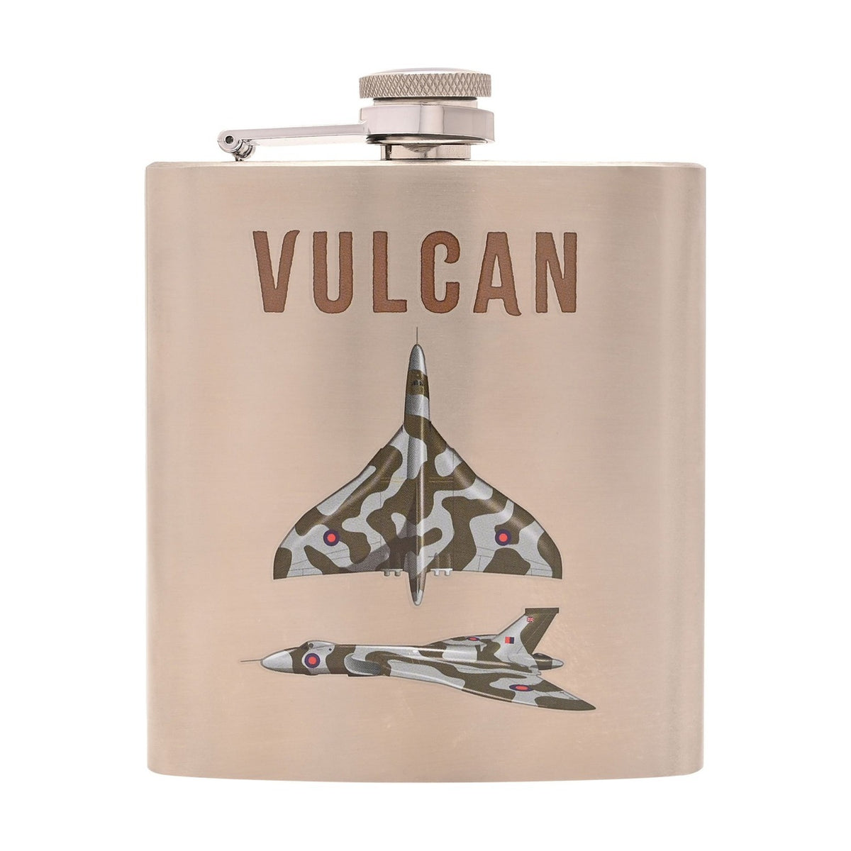 Vulcan Aircraft 6oz Iron Hip Flask with Hinged Cap - Silver