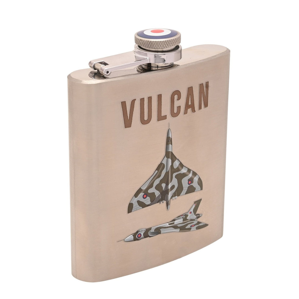 Vulcan Aircraft 6oz Iron Hip Flask with Hinged Cap - Silver