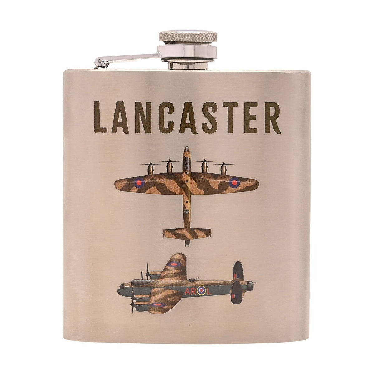 Lancaster Plane Iron Hip Flask with Hinged Cap 6oz - Silver