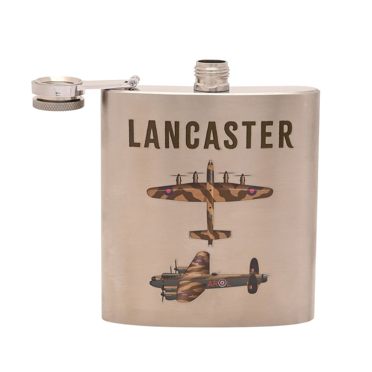 Lancaster Plane Iron Hip Flask with Hinged Cap 6oz - Silver