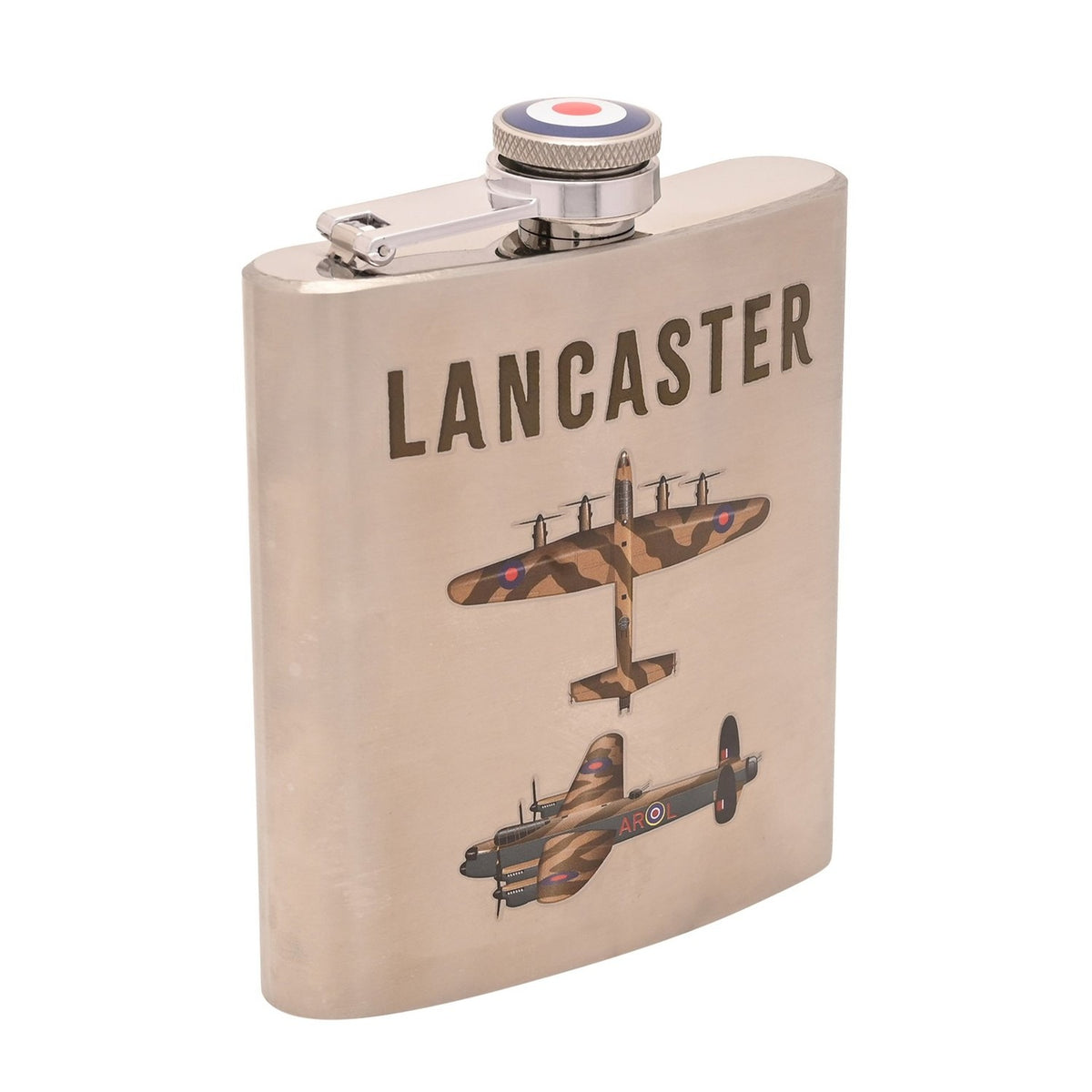 Lancaster Plane Iron Hip Flask with Hinged Cap 6oz - Silver