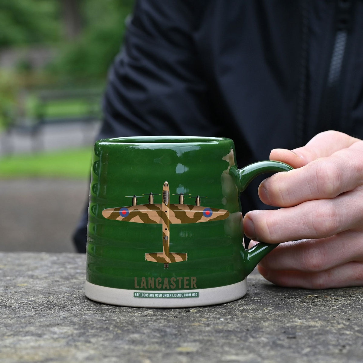 Lancaster Aircraft Print Ribbed Stoneware Mug 11oz - Green