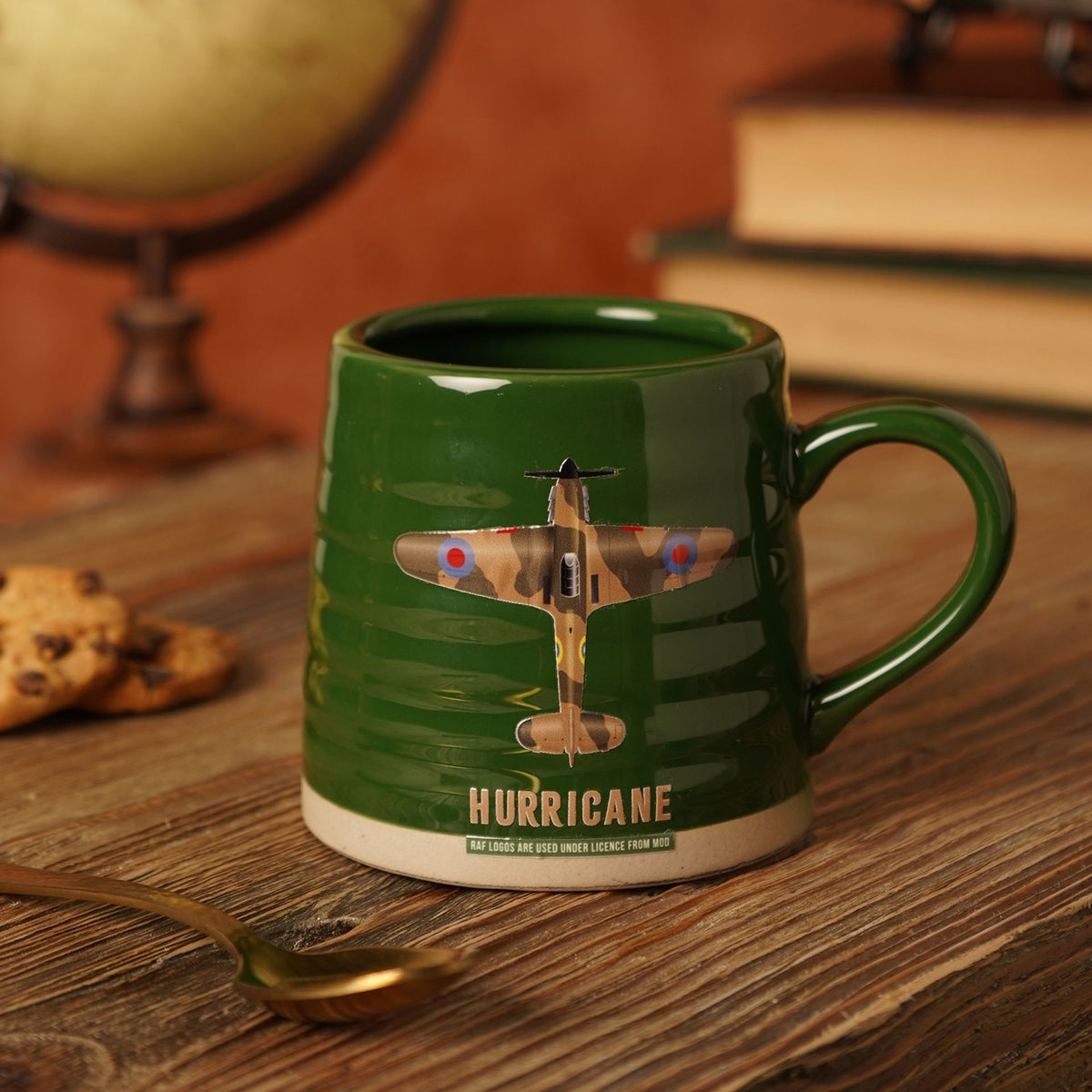 Hurricane Aircraft Ribbed Stoneware Mug 11oz - Green & Beige