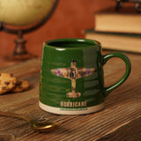 Hurricane Aircraft Ribbed Stoneware Mug 11oz - Green & Beige