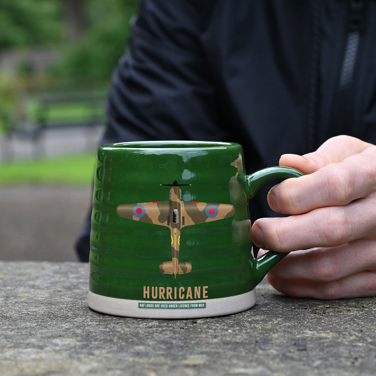 Hurricane Aircraft Ribbed Stoneware Mug 11oz - Green & Beige