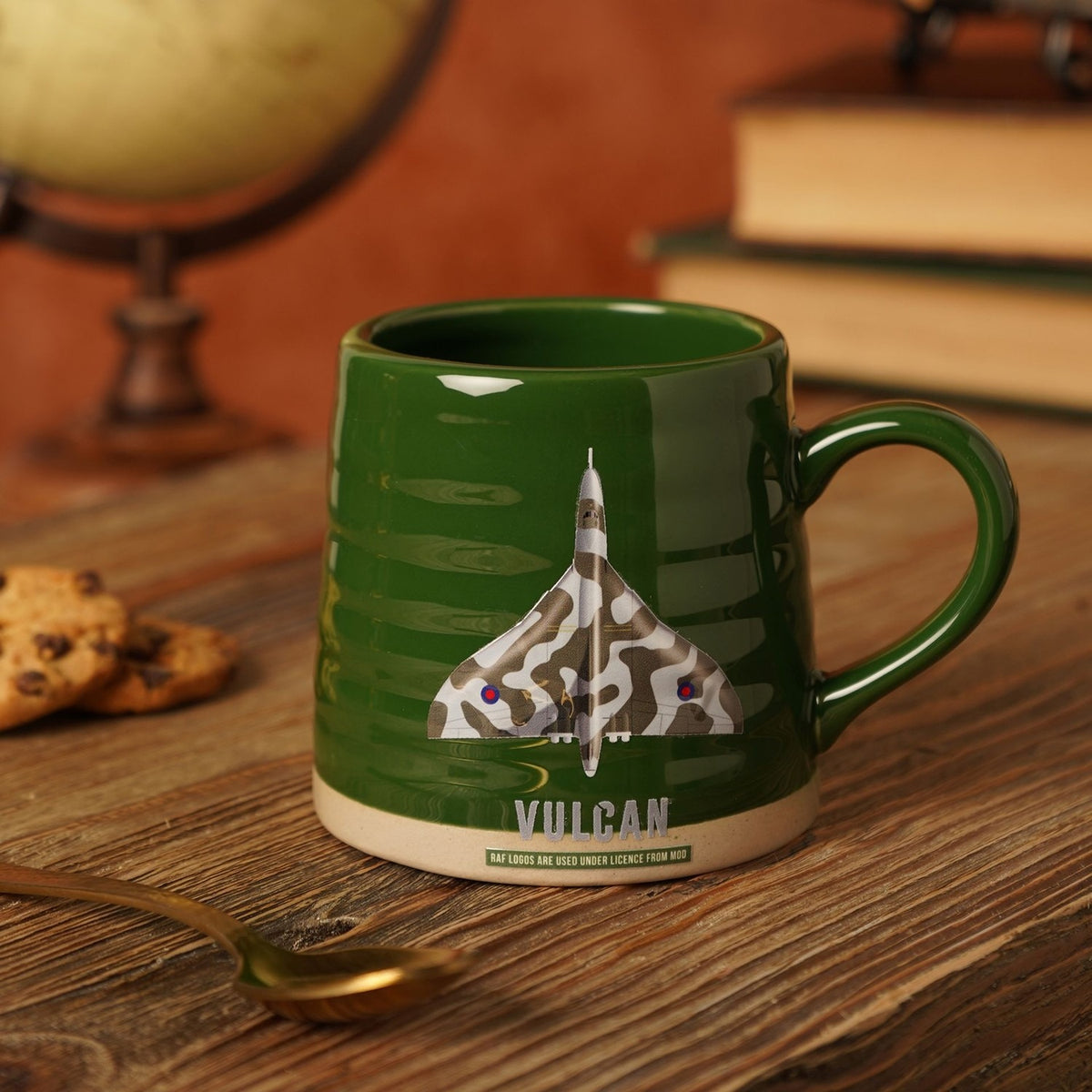 Camouflage Vulcan Aircraft Ribbed Stoneware Mug 11oz - Green