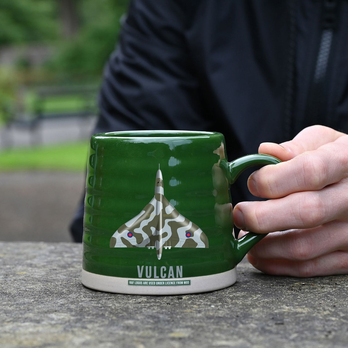 Camouflage Vulcan Aircraft Ribbed Stoneware Mug 11oz - Green
