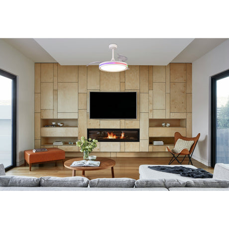 Rafaga RGB CCT Dimmable LED Ceiling Retractable Fan Light With Remote Control - White