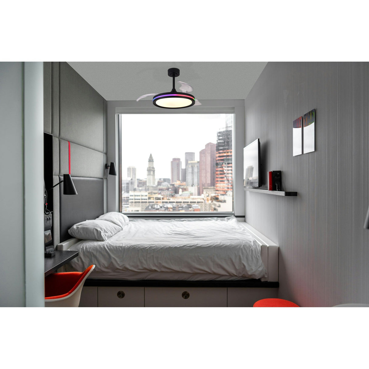 Rafaga RGB CCT Dimmable LED Ceiling Retractable Fan Light With Remote Control - Black