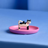 Round Resin Trinket Dish with Black and Cream Cat - Pink