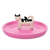 Round Resin Trinket Dish with Black and Cream Cat - Pink