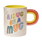 3D Letter Ceramic A Hug in A Mug with Rainbow Handle - White