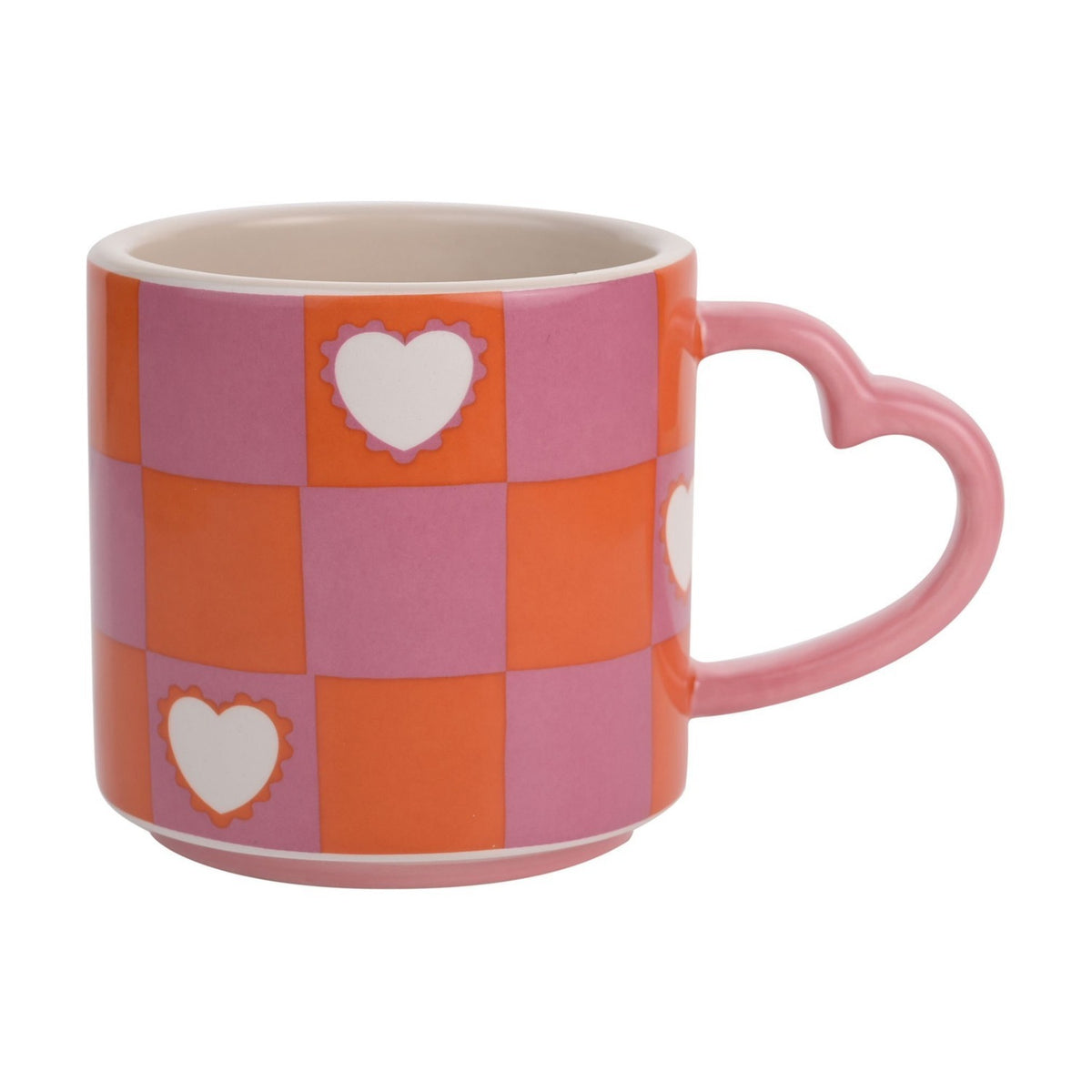 Glazed Chequer Mug with Heart Handle 300ml - Pink