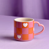 Glazed Chequer Mug with Heart Handle 300ml - Pink