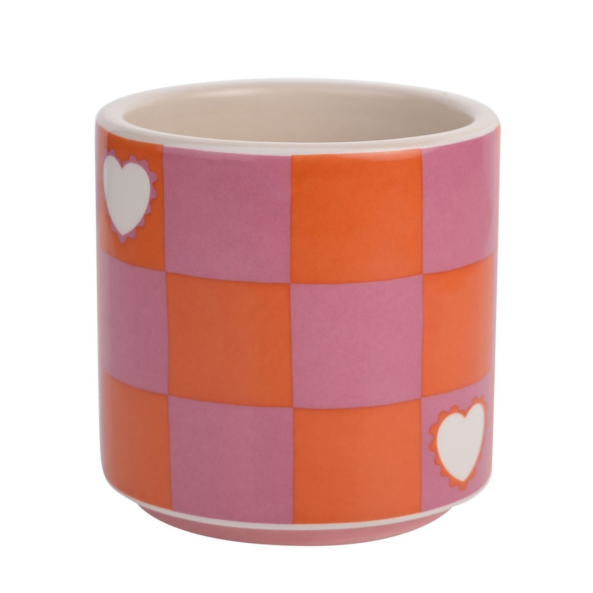 Glazed Chequer Mug with Heart Handle 300ml - Pink