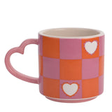 Glazed Chequer Mug with Heart Handle 300ml - Pink